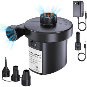 imagePULIDIKI Electric Air Pump for Inflatables Air Mattress Pump with 3 Nozzles Inflator Deflator Portable Quick Air Pump for Camping Air Mattress Bed Air Sofa Pool Toys Swimming Rings AC DC 50W