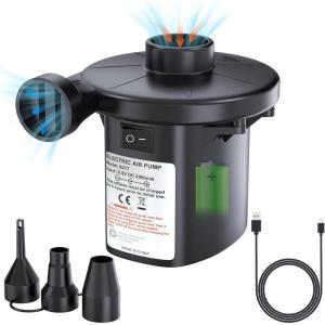 imagePULIDIKI Electric Air Pump for Inflatables Battery Air Pump Rechargeable Air Mattress Pump with 3 Nozzles Inflator Deflator for Air Mattress Beds Air Sofa Boat Pool Toys Swimming Rings